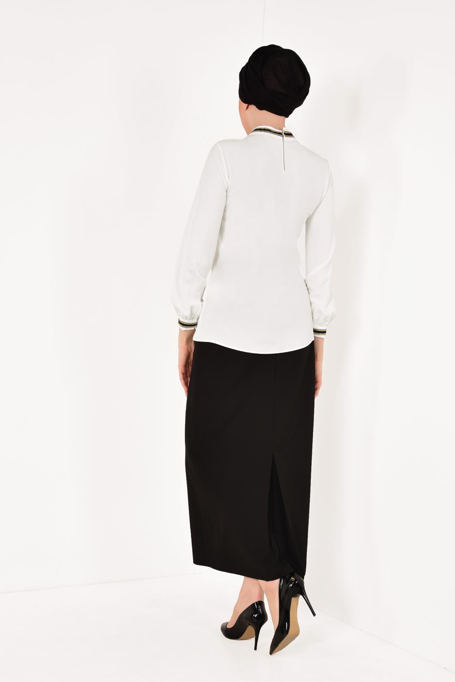 Hijab clothing ECRU T 3001 STN-HAKİM YAKA ŞİFON BLUZ