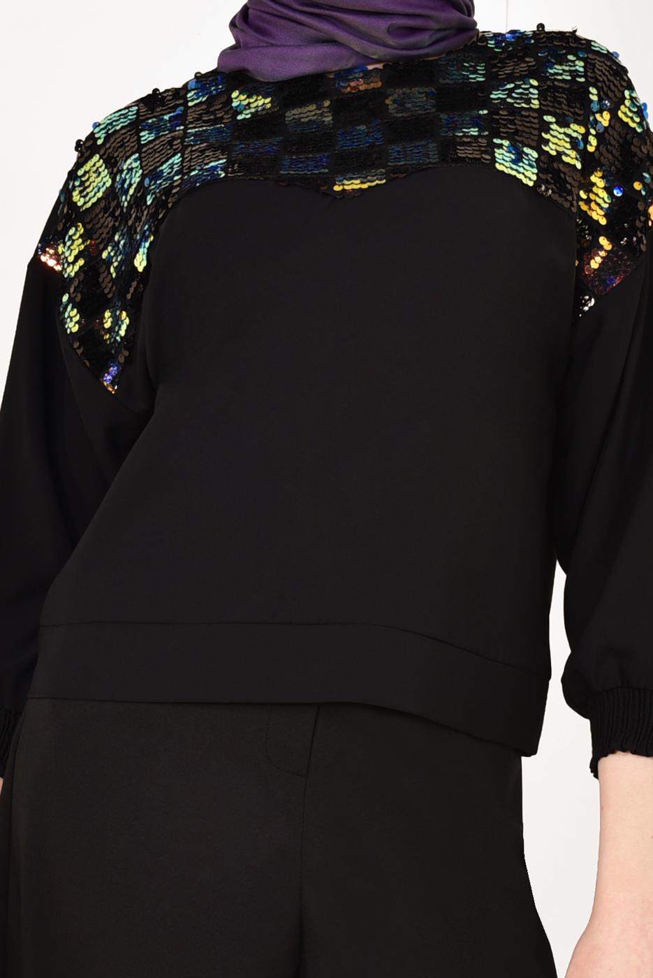 Hijab clothing BLACK T 3301 STN-YARASAKOL PULLU BLUZ