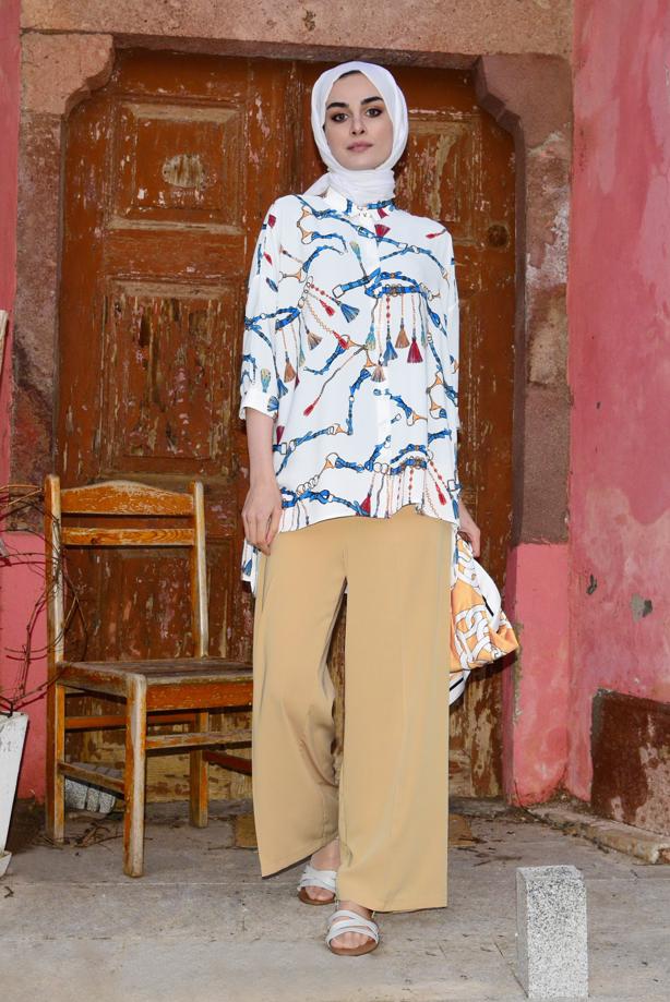 Vêtements hijab  T 4002 STN-YIRTMAÇLI ASİMETRİK BLUZ - TRENDTESETTÜR