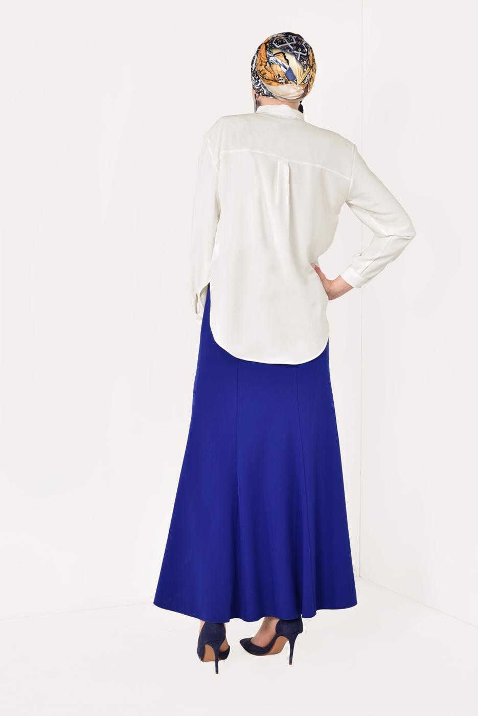 Vêtements hijab ÉCRU T 4152 STN-OMUZLARI ZİNCİR DETAYLI BLUZ