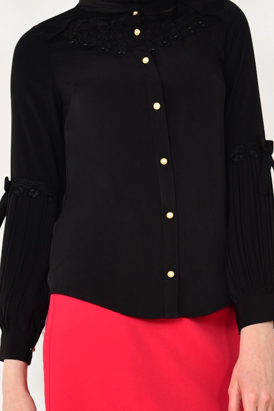 Hijab clothing BLACK PLEATED BLOUSE T 5046