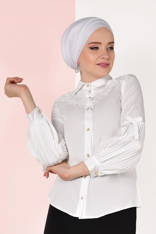 Vêtements hijab  PLEATED BLOUSE T 5046 - TRENDTESETTÜR