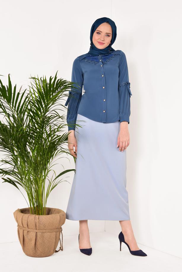 Vêtements hijab  PLEATED BLOUSE T 5046 - TRENDTESETTÜR