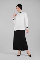 Tesettür giyim EKRU YAKA KISMI PAYET  DETAYLI BÜZGÜLÜ BLUZ 5201