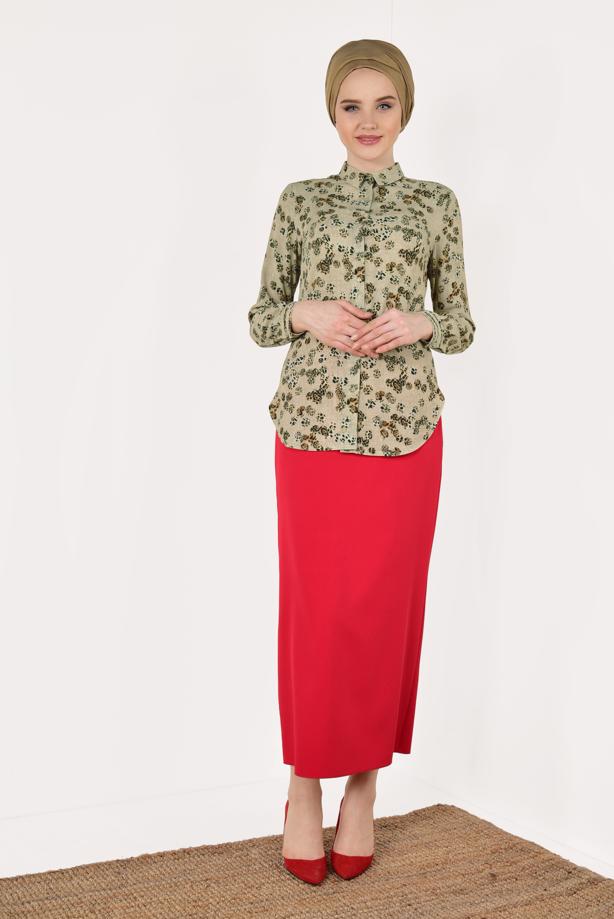 Vêtements hijab  T 5402 STN-LEOPAR DESENLİ ŞİFONLU BLUZ - TRENDTESETTÜR