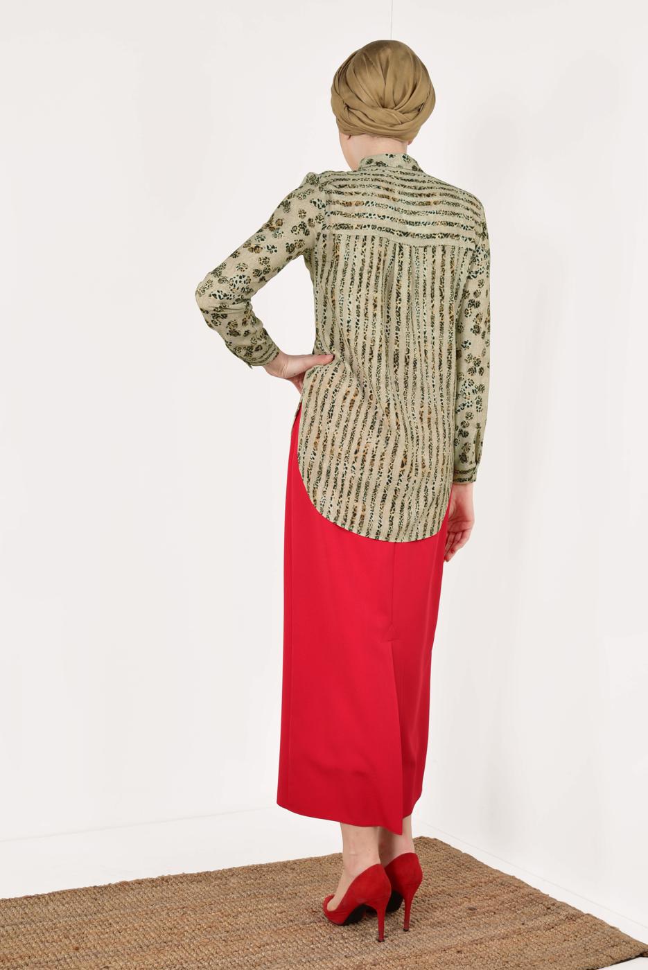 Vêtements hijab BEIGE T 5402 STN-LEOPAR DESENLİ ŞİFONLU BLUZ