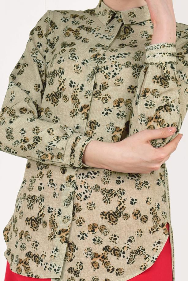 Vêtements hijab  T 5402 STN-LEOPAR DESENLİ ŞİFONLU BLUZ - TRENDTESETTÜR