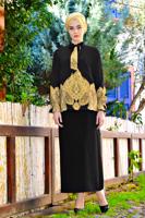 Vêtements hijab NOIR T 6001 STN-YAKASI FULAR DETAYLI DESENLİ BLUZ
