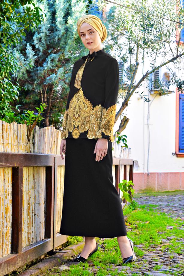 Vêtements hijab  T 6001 STN-YAKASI FULAR DETAYLI DESENLİ BLUZ - TRENDTESETTÜR