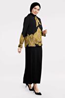 Tesettür giyim SİYAH YAKASI FULAR DETAYLI DESENLİ BLUZ 6001