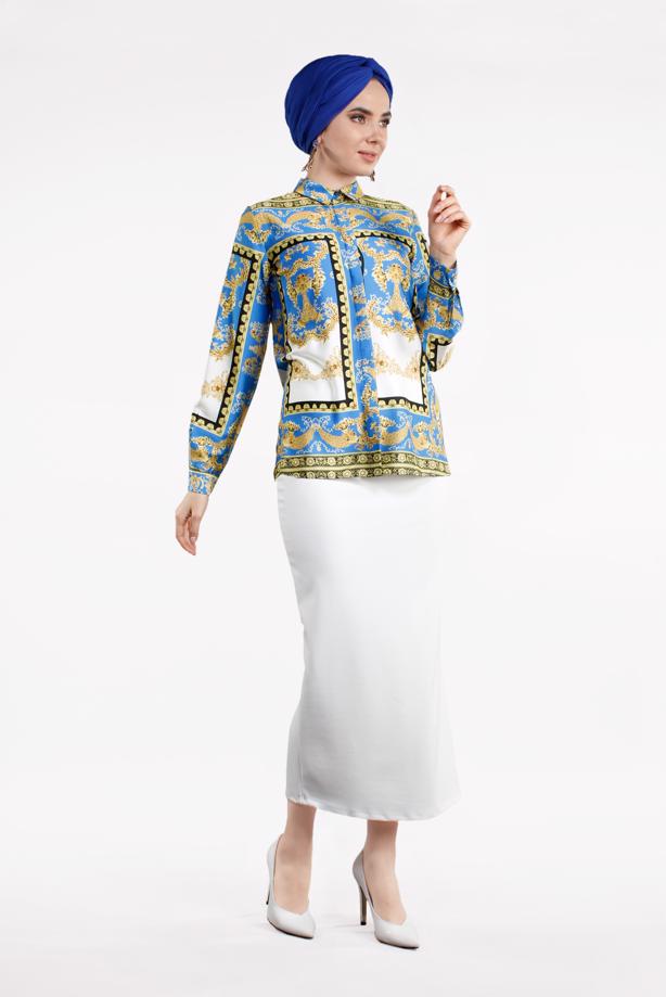 Hijab-Kleidung  ETNİK DESENLİ BLUZ 6002  - TRENDTESETTÜR