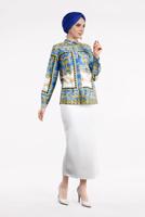 Tesettür giyim EKRU ETNİK DESENLİ BLUZ 6002 