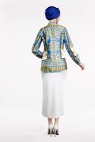 Tesettür giyim EKRU ETNİK DESENLİ BLUZ 6002 