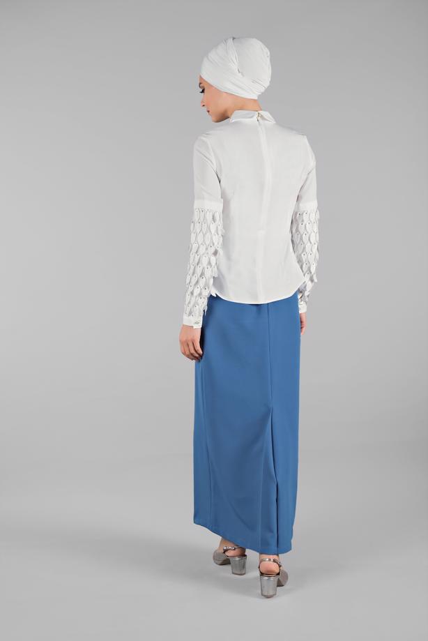 Tesettür giyim KREM ÜÇ BOYUTLU YAPRAK DETAYLI BLUZ 6046 - TRENDTESETTÜR