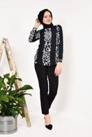 Hijab clothing BLACK Patterned Chiffon Blouse T 6202 