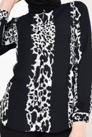 Hijab clothing BLACK Patterned Chiffon Blouse T 6202 