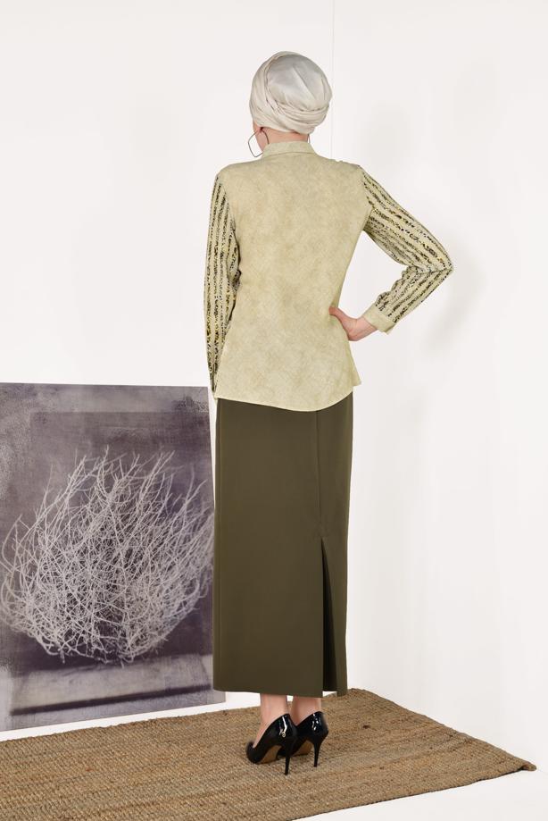 Vêtements hijab  T 6402 STN-ÖNDEN DÜĞMELİ  LEOPAR DESENLİ BLUZ - TRENDTESETTÜR