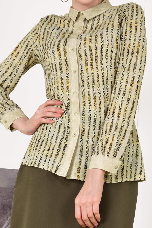Vêtements hijab  T 6402 STN-ÖNDEN DÜĞMELİ  LEOPAR DESENLİ BLUZ - TRENDTESETTÜR