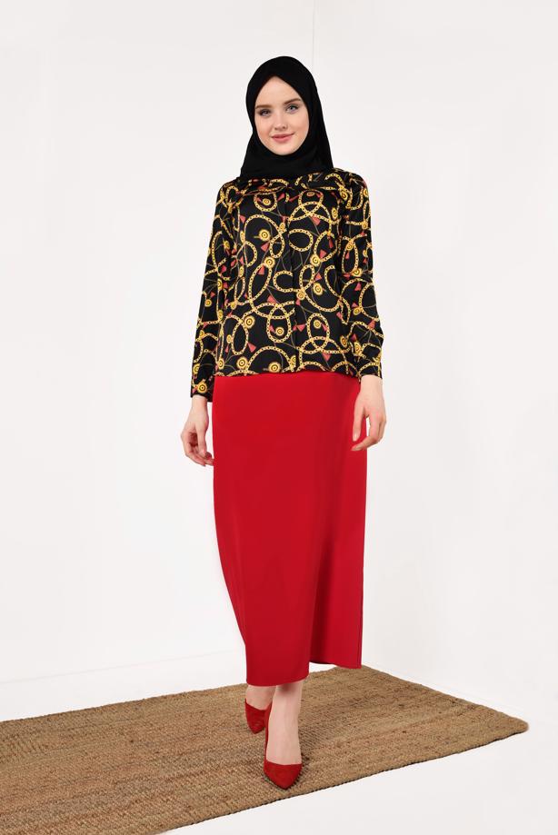 Tesettür giyim SİYAH ZİNCİR DESENLİ BLUZ 7002 - TRENDTESETTÜR