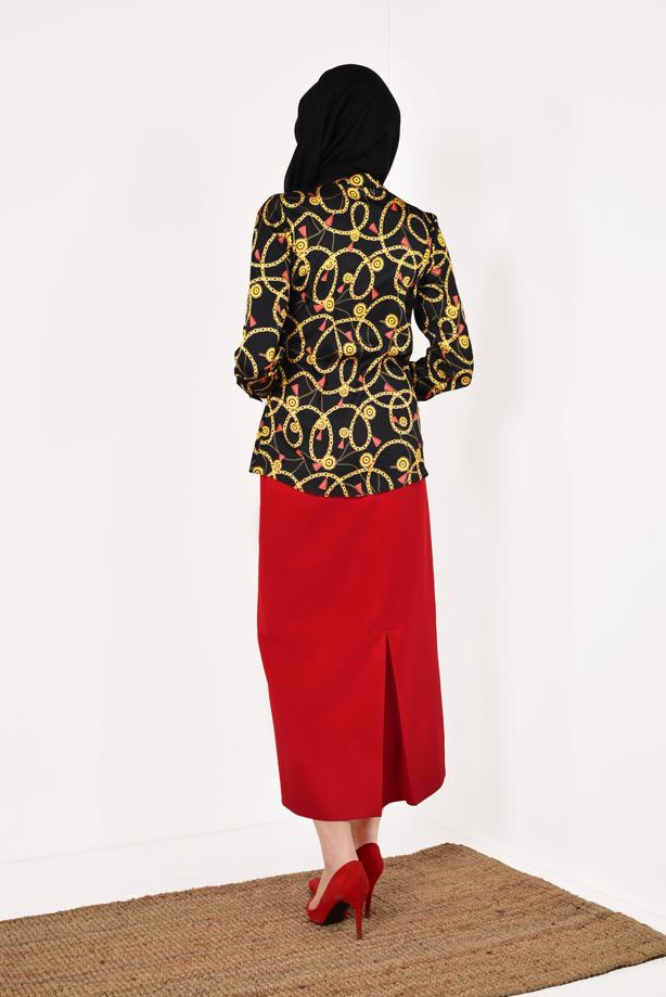 Tesettür giyim SİYAH ZİNCİR DESENLİ BLUZ 7002 - TRENDTESETTÜR