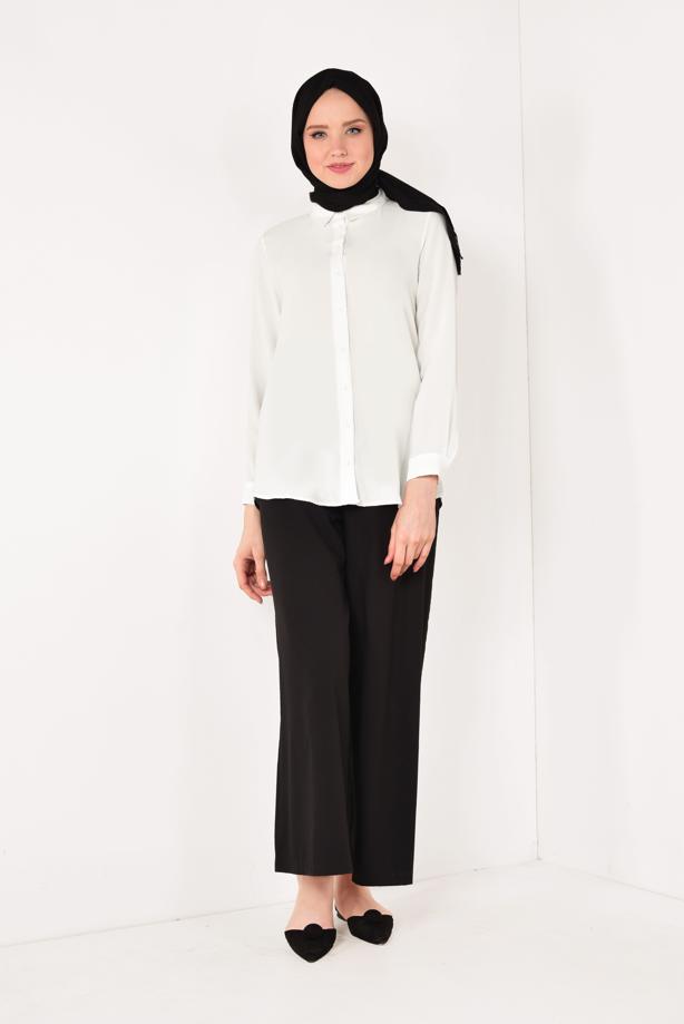 Vêtements hijab  T 8002 STN- SIRT DETAYLI ŞİFON BLUZ - TRENDTESETTÜR