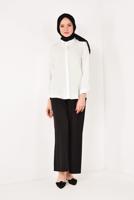 Hijab clothing ECRU T 8002 STN- SIRT DETAYLI ŞİFON BLUZ