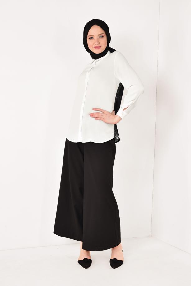 Vêtements hijab  T 8002 STN- SIRT DETAYLI ŞİFON BLUZ - TRENDTESETTÜR