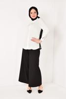 Hijab clothing ECRU T 8002 STN- SIRT DETAYLI ŞİFON BLUZ