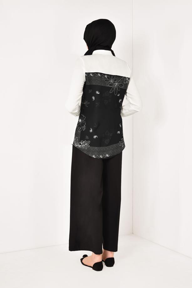 Vêtements hijab  T 8002 STN- SIRT DETAYLI ŞİFON BLUZ - TRENDTESETTÜR