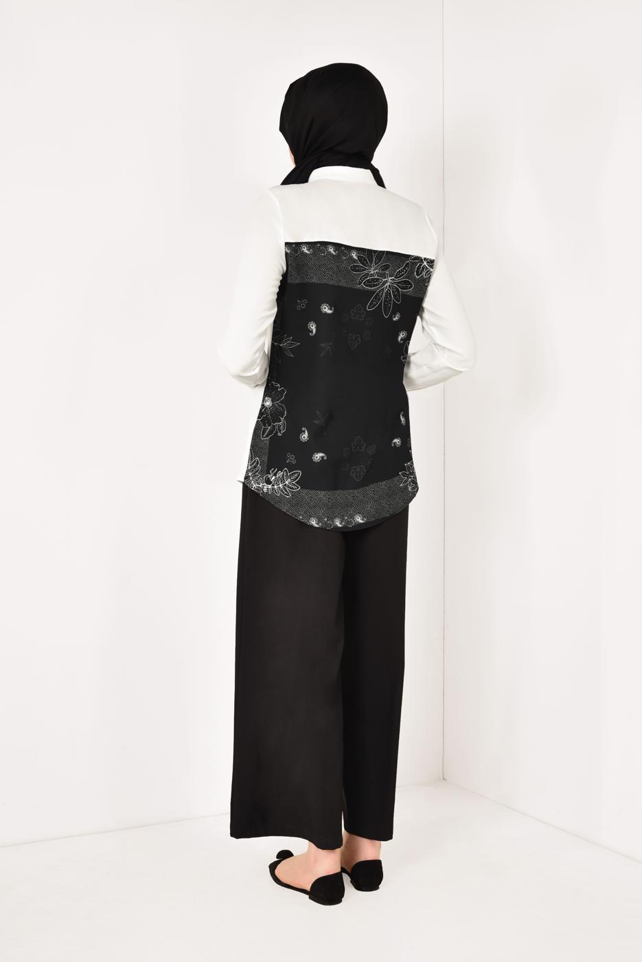 Hijab clothing ECRU T 8002 STN- SIRT DETAYLI ŞİFON BLUZ