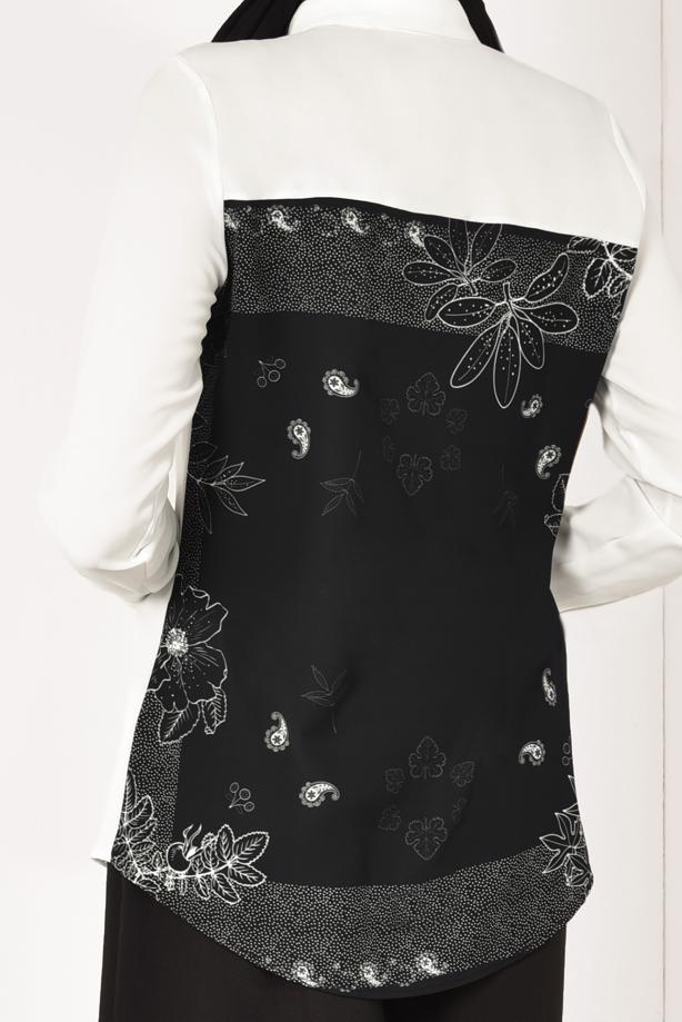 Vêtements hijab  T 8002 STN- SIRT DETAYLI ŞİFON BLUZ - TRENDTESETTÜR