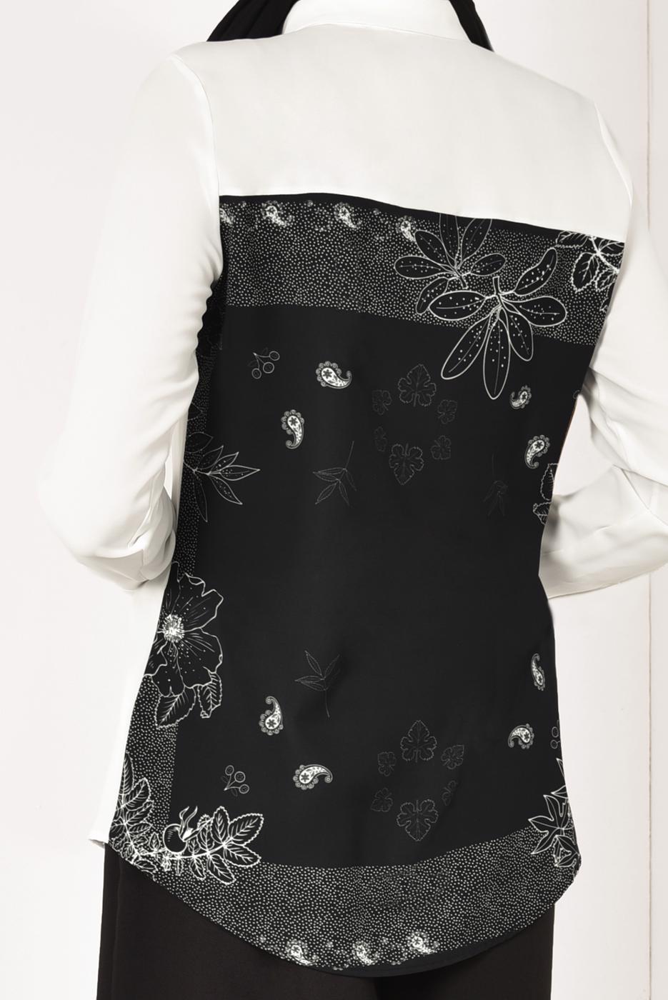 Hijab clothing ECRU T 8002 STN- SIRT DETAYLI ŞİFON BLUZ