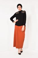 Hijab clothing BLACK T 8102 STN-NAKIŞLI ŞİFON BLUZ