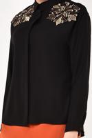 Hijab clothing BLACK T 8102 STN-NAKIŞLI ŞİFON BLUZ