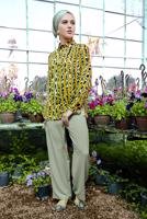 Hijab clothing YELLOW Stripe and Leopard Patterned Blouse T 8133