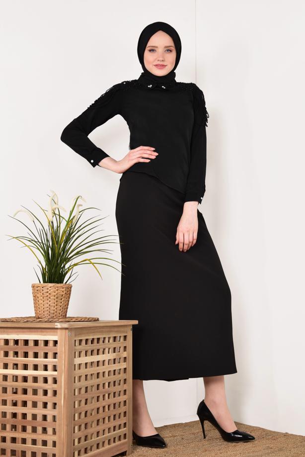 Vêtements hijab  Collar and Shoulder Bead Detailed Blouse T 8146 - TRENDTESETTÜR