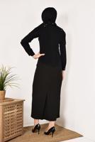 Hijab clothing BLACK Collar and Shoulder Bead Detailed Blouse T 8146