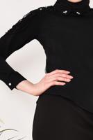 Hijab clothing BLACK Collar and Shoulder Bead Detailed Blouse T 8146