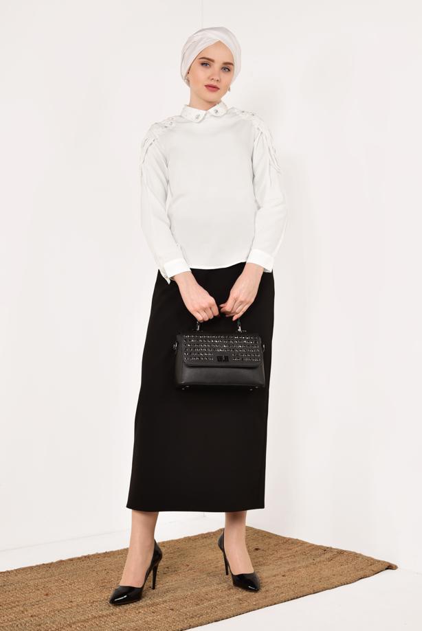 Vêtements hijab  Collar and Shoulder Bead Detailed Blouse T 8146 - TRENDTESETTÜR