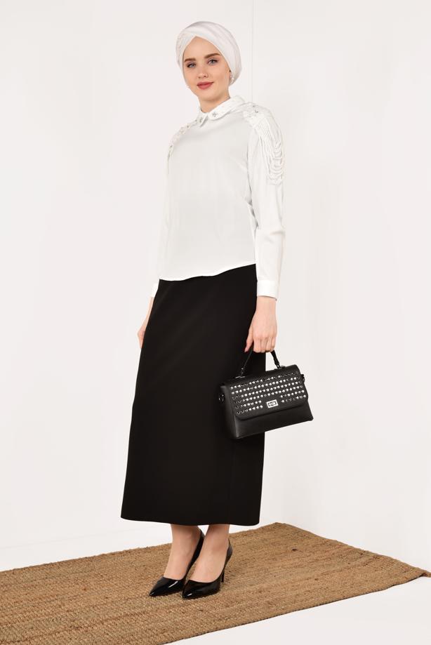 Vêtements hijab  Collar and Shoulder Bead Detailed Blouse T 8146 - TRENDTESETTÜR