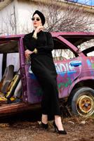 Tesettür giyim SİYAH ARKASI ETNİK DESENLİ BLUZ T 9002 