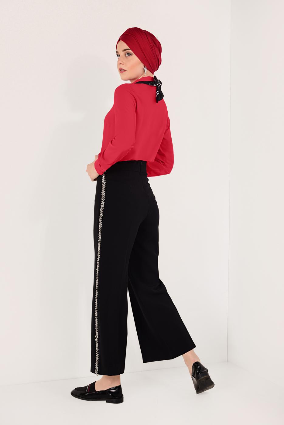 Vêtements hijab ROUGE T 9052 STN-GİZLİ DÜĞMELİ ŞİFON BLUZ