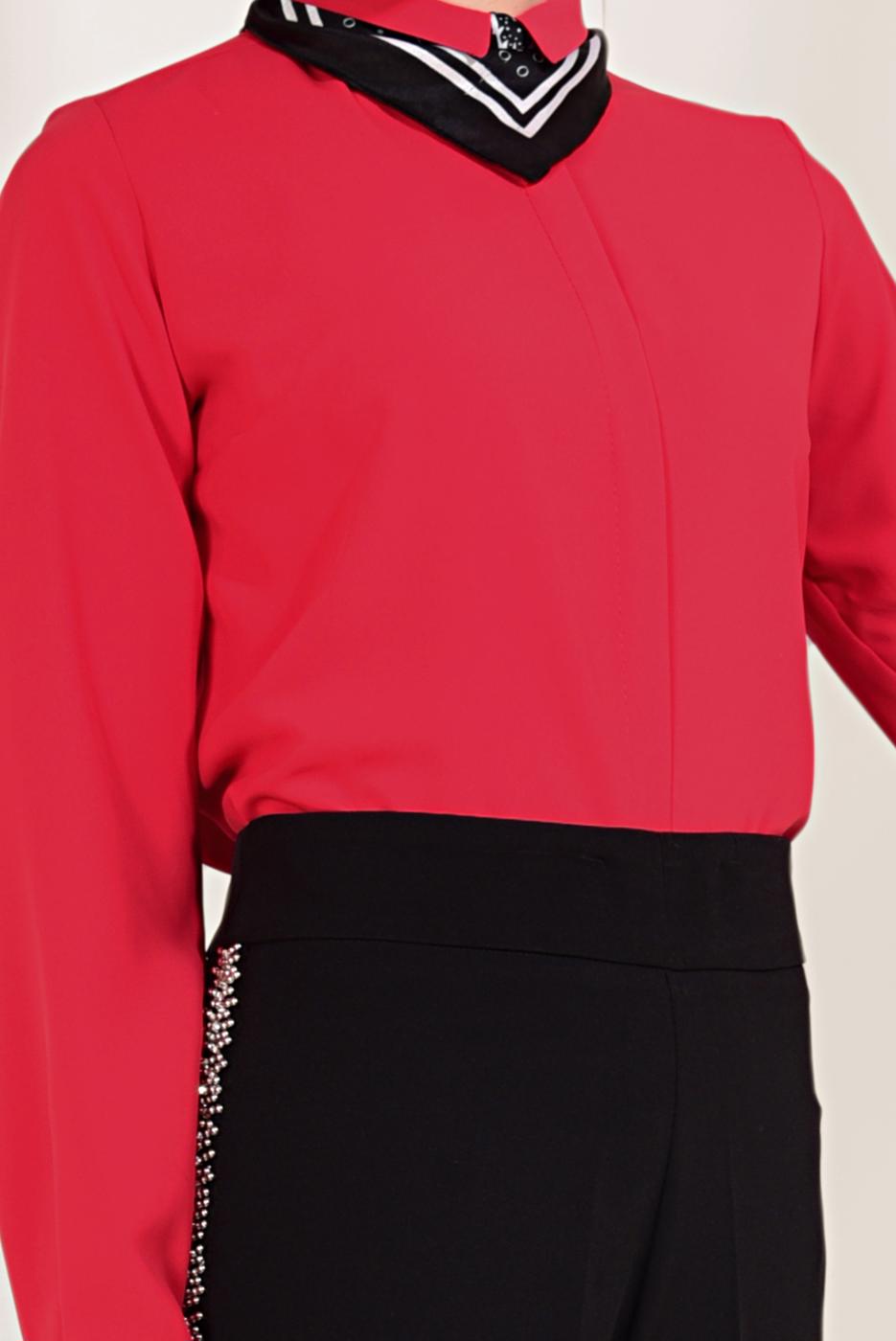 Vêtements hijab ROUGE T 9052 STN-GİZLİ DÜĞMELİ ŞİFON BLUZ