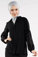 Hijab clothing BLACK Sequin Sleeve Blouse T 9102