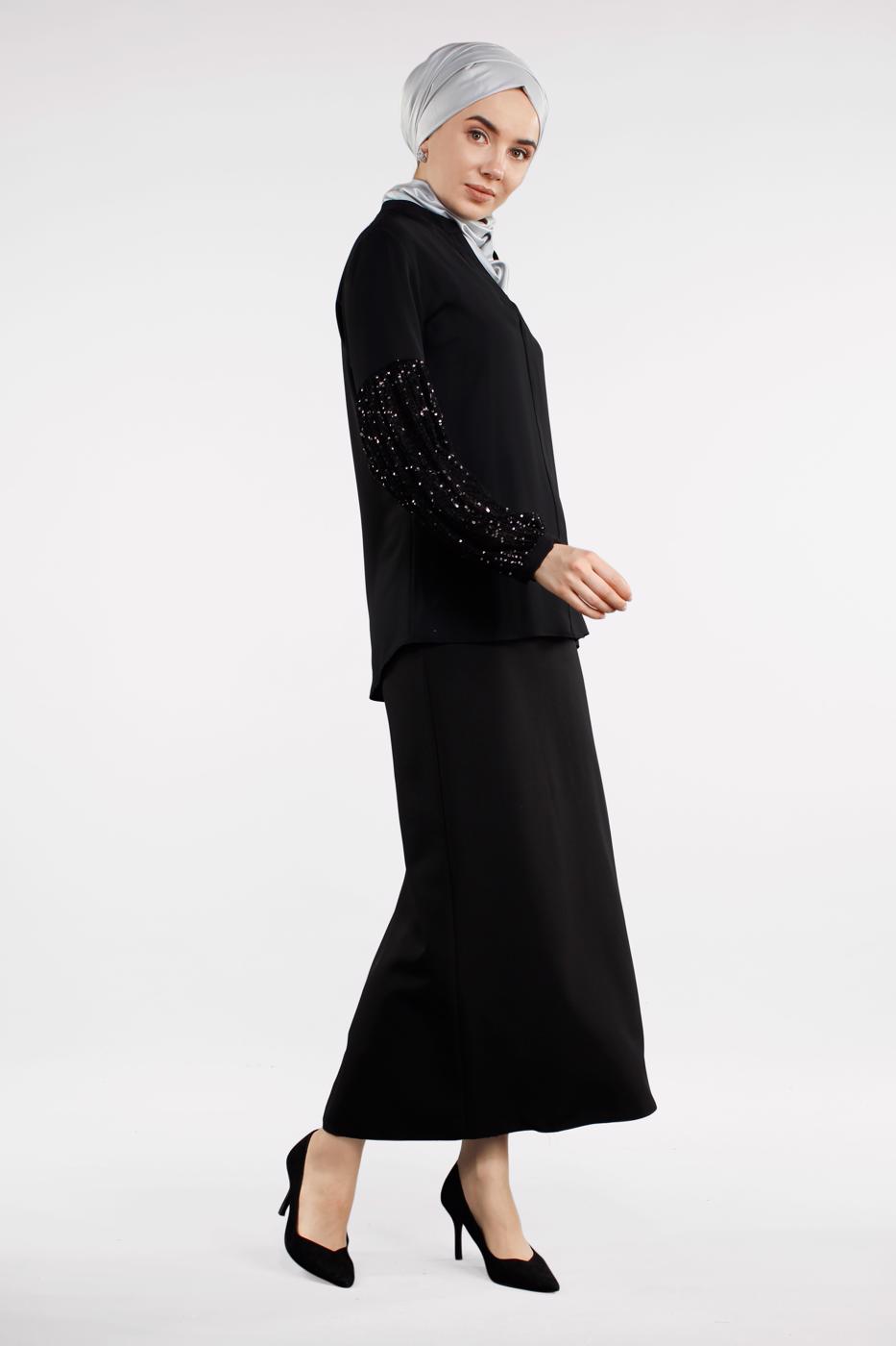 Hijab clothing BLACK Sequin Sleeve Blouse T 9102