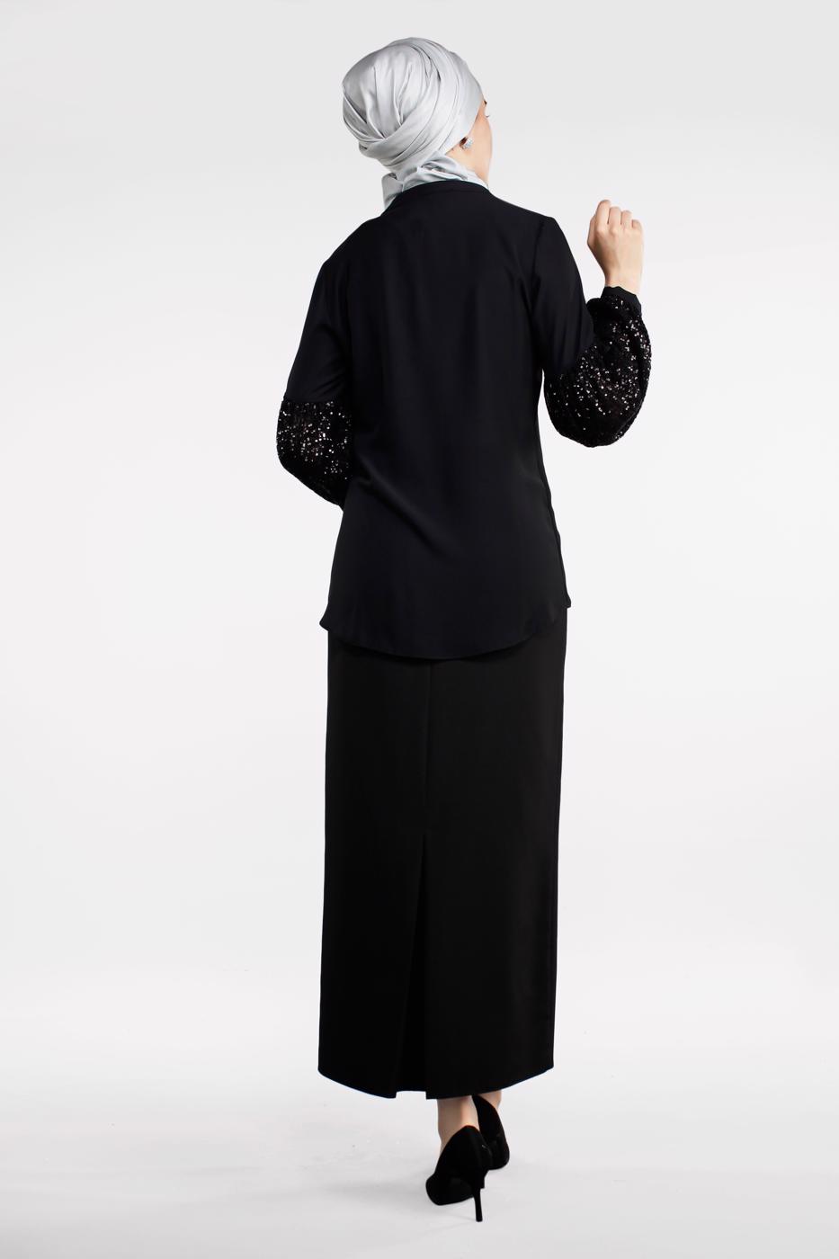 Hijab clothing BLACK Sequin Sleeve Blouse T 9102