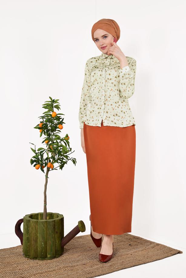 Vêtements hijab  T 9302 STN-ÇİÇEK DESENLİ GÖMLEK - TRENDTESETTÜR