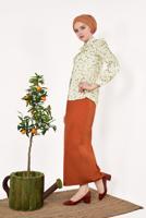 Hijab clothing BEIGE T 9302 STN-ÇİÇEK DESENLİ GÖMLEK