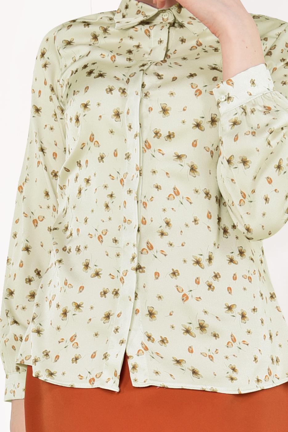 Hijab clothing BEIGE T 9302 STN-ÇİÇEK DESENLİ GÖMLEK