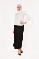 Hijab clothing CREAM T 9946 AYTE-YAKA UCU AKSESUARLI İŞLEMELİ BLUZ